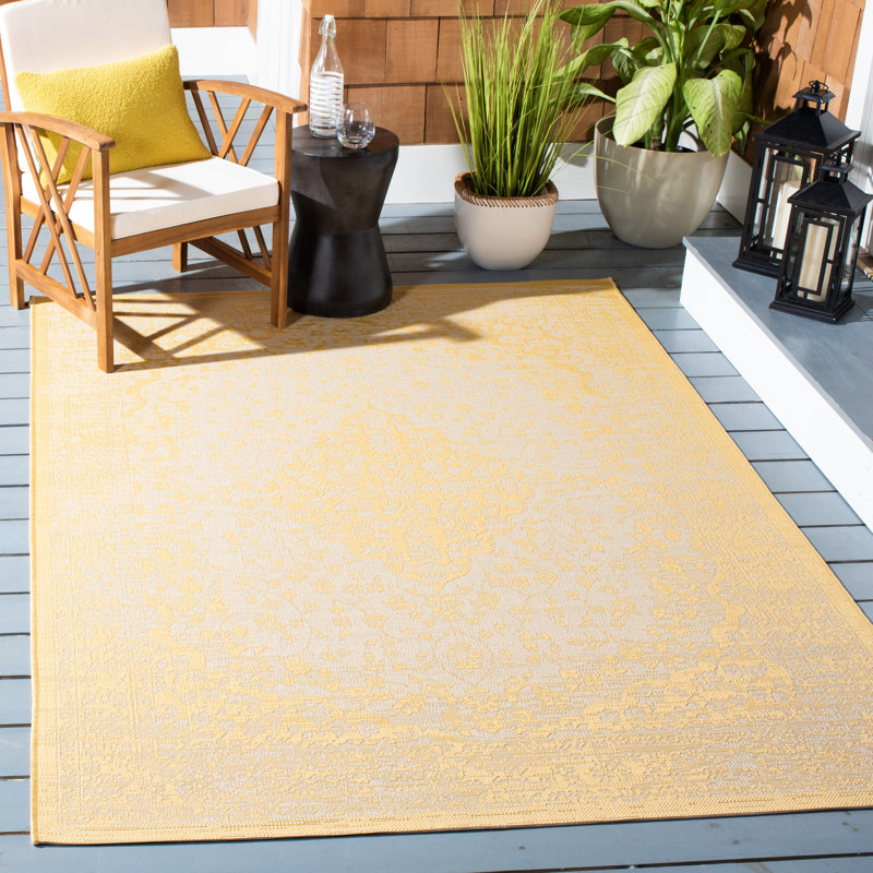 Soraya Beige/Gold Indoor / Outdoor Area Indoor/Outdoor Area Rug, Rectangle 6'7" x 9'6"
