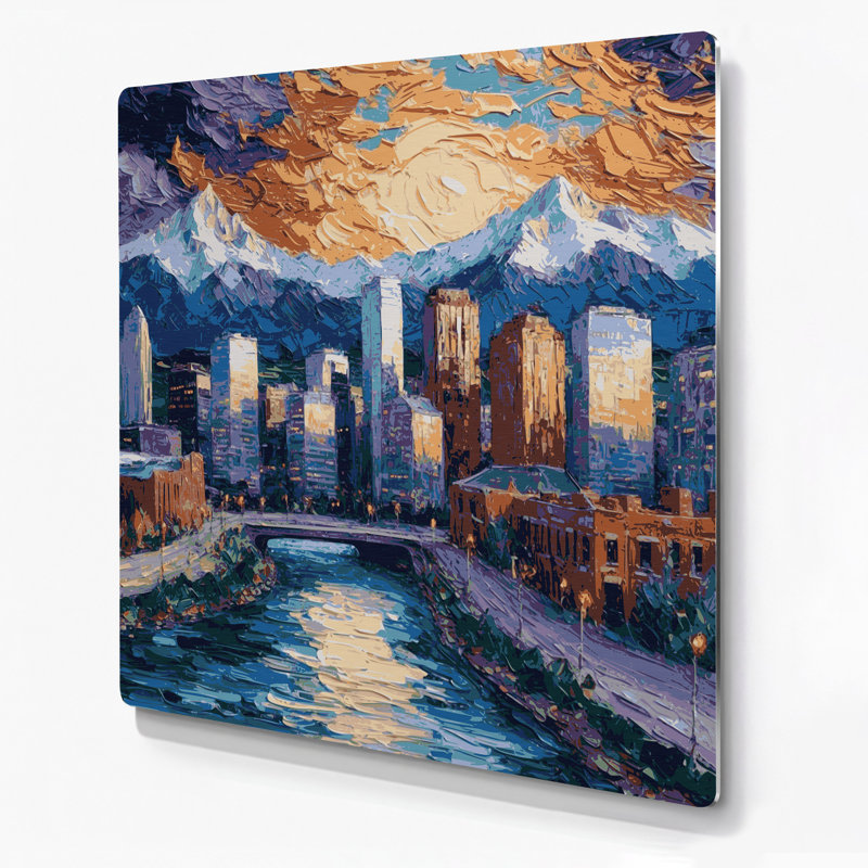 Art mural gris en villes, Denver, CO, H 96 po x l 96 po x P 0,05 po
