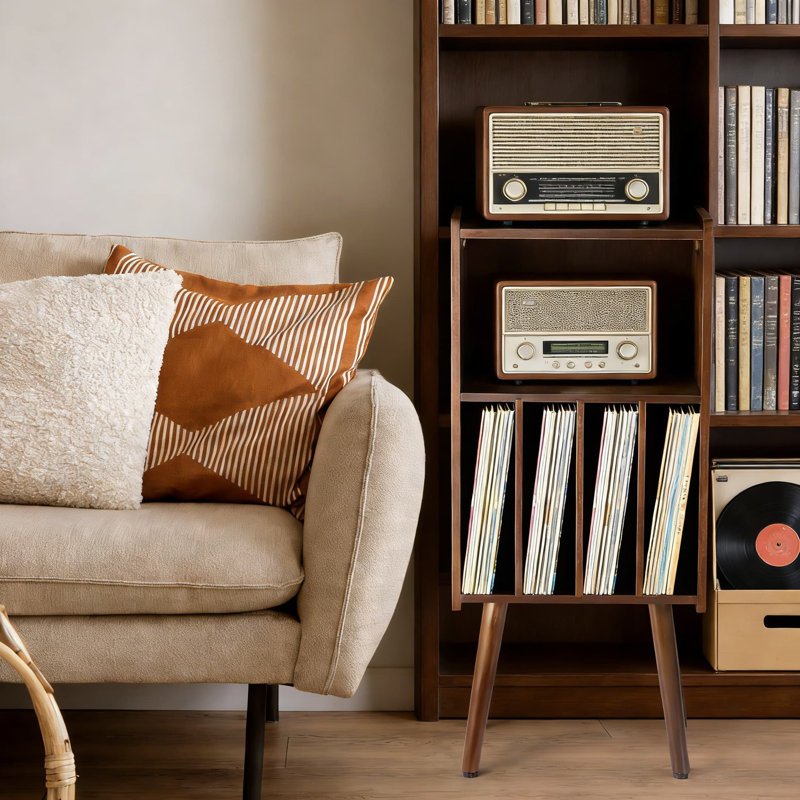 Support de tourne-disque en bois à 3 niveaux et armoire de rangement en vinyle