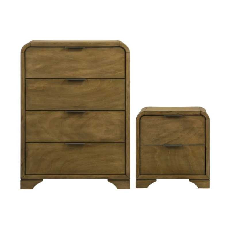 Chisholm Transitional Solid Wood 2 Pieces Fully Assemble Bedroom Set, 2 Pcs: Dresser, Nightstand