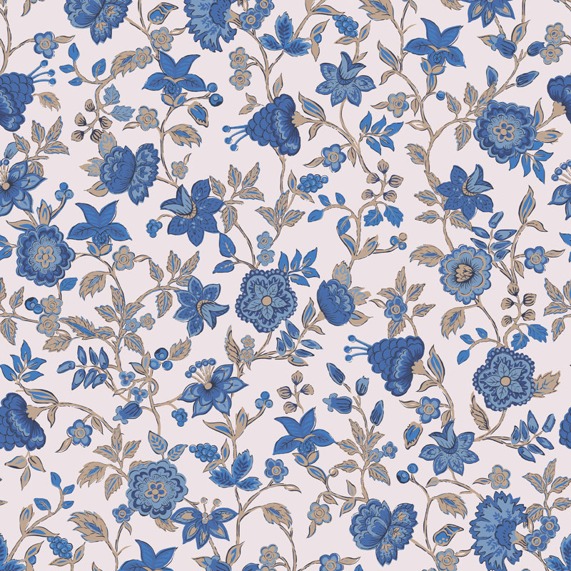Joules Trailing Scot Cream/Blue Floral 10m x 52cm Matte Wallpaper Roll