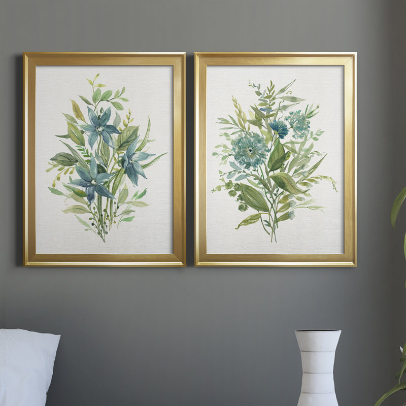 «Greenery I», ensemble de 2 peintures sur toiles, H 22,5 po x l 61 po x P 1,5 po, Toile avec cadre doré