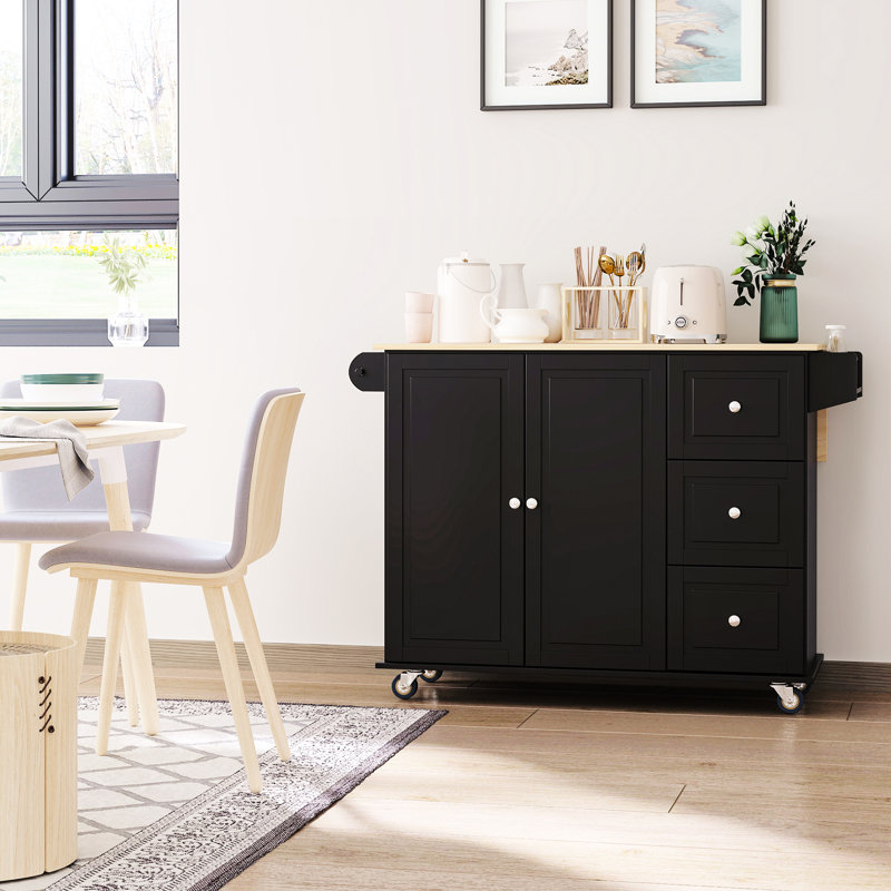 Mobile Kitchen Island with Drop Leaf, Black