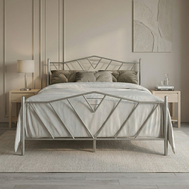 Lit plateforme double Valdosta, Lit double, Gris argenté