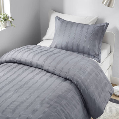 Ensemble de housse de couette tissée à rayures 2 pièces pour lit simple / simple TG avec taie décorative et fermeture à glissière cachée