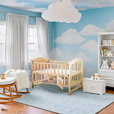 Baby Crib Cunas Para Bebes 6-in-1 Convertible Mini with Memory Foam Mattress(38" by24") Foldable Storage, Natural