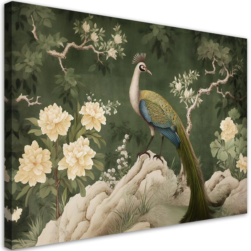 Green Oriental Peacock - Wrapped Canvas Print, 60cm H x 90cm W