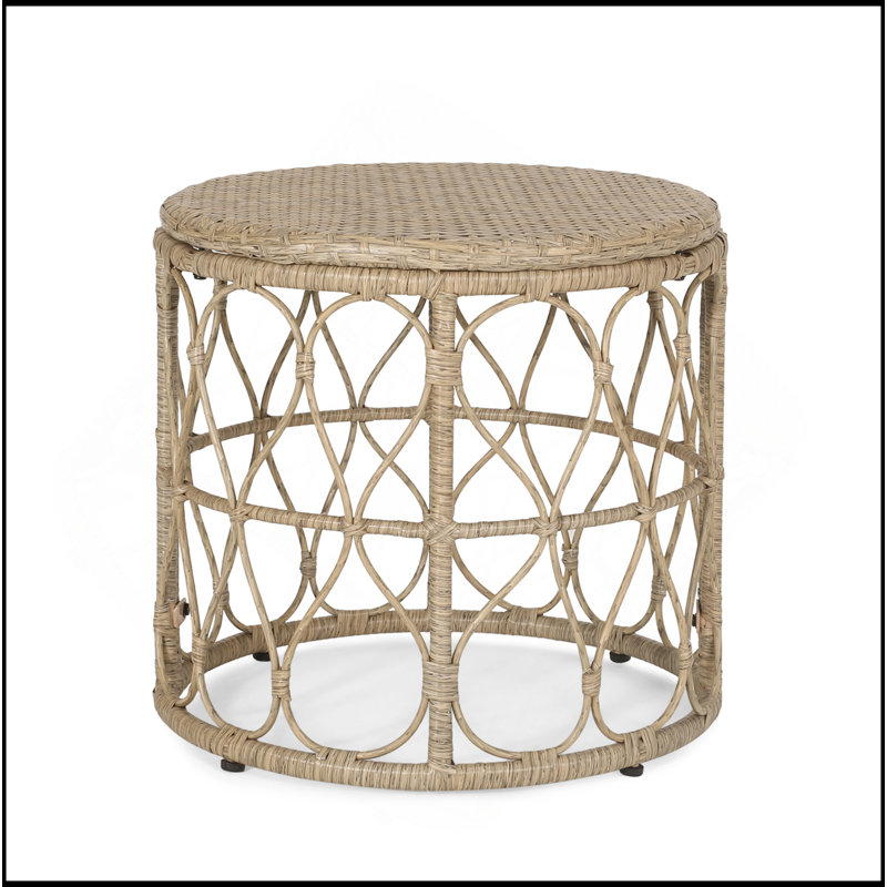 Weather-Resistant Wicker Weave Patio Side Table, Perfect For Outdoor Relaxation And Stylish Decor., Brown