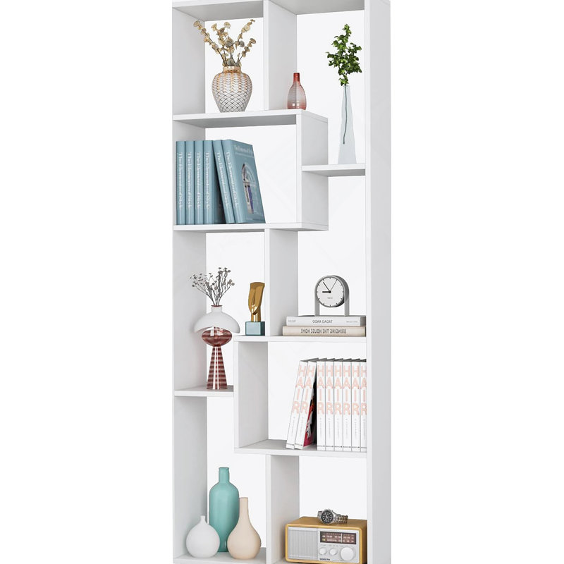 Asymmetrical Display Shelf & Bookcase, 5-Tier, White, White