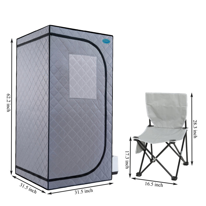 Portable Steam Grey Mini Plus - Spa personnel avec générateur et télécommande. Chaise pliable. Installation facile. Chauffage rapide. Ul accrédité. Tissu. 360 degrés. Element. Améliore la douceur de la peau