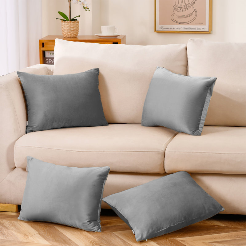 Ensemble de 4 housses de coussin en velours, Gris foncé