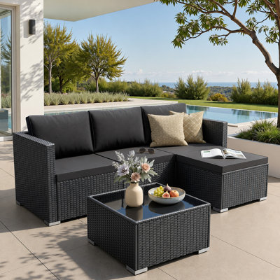  Ensemble de meubles de patio - Coussins larges et résistants aux intempéries - Ensemble de 5 canapés d'extérieur pour conversation, canapé modulaire d'extérieur en rotin d'osier pour le jardin, le patio et la piscine