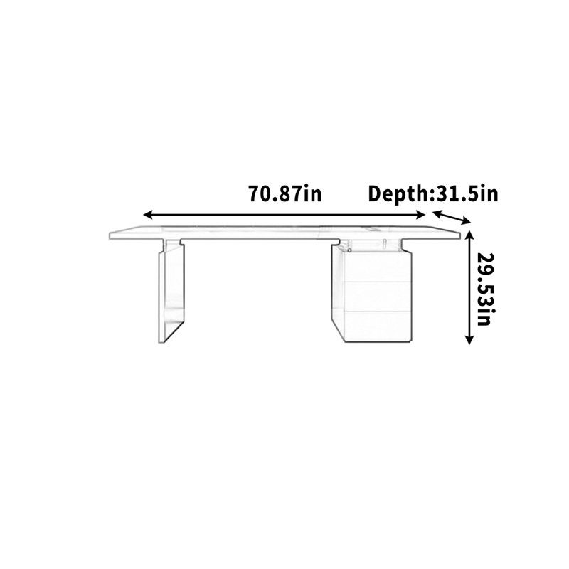 Bureau en bois massif avec tiroirs, H 29,53 po x l 70,87 po x P 31,5 po
