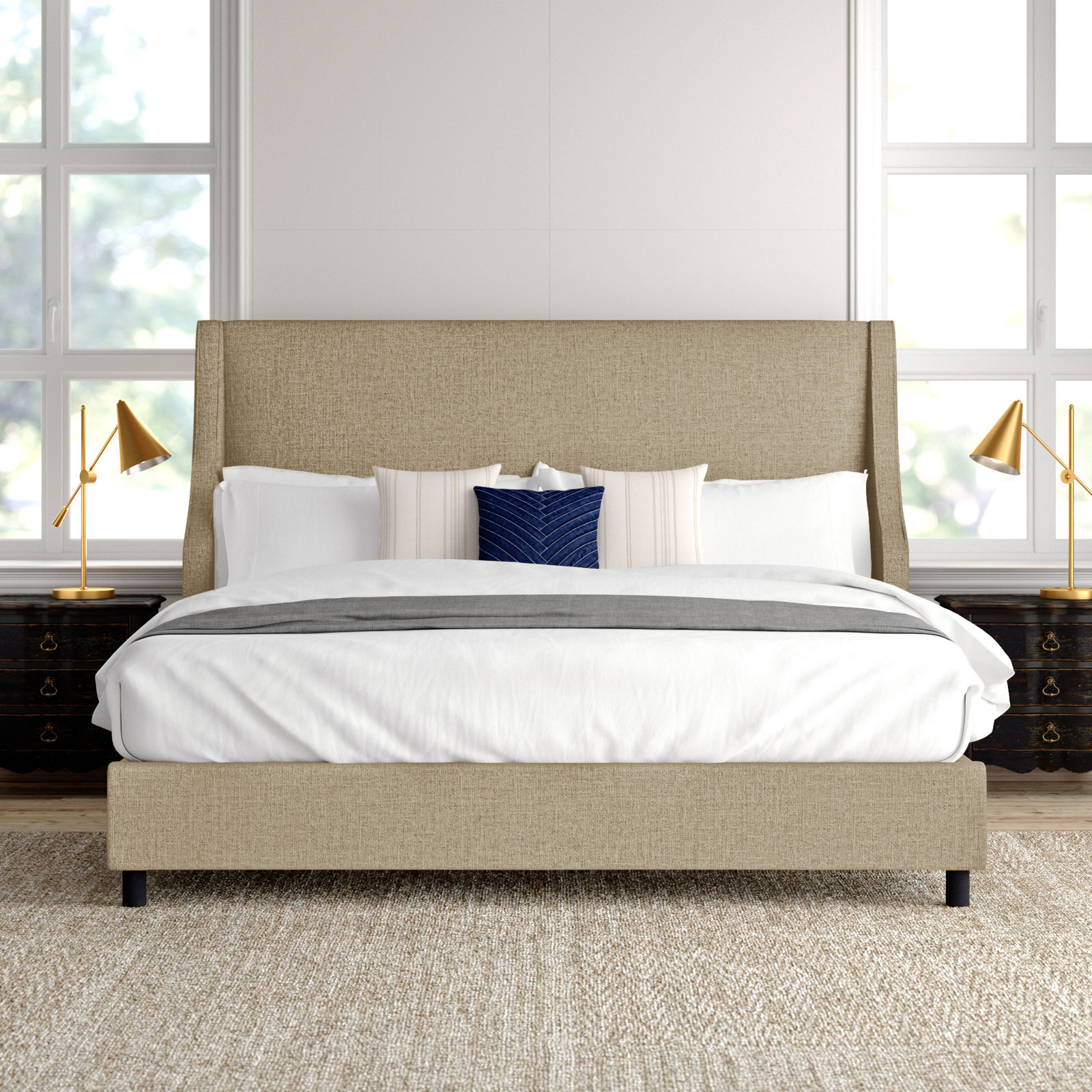 Bernadine Upholstered Wingback Bed, California King, Zuma Natural Textured Linen