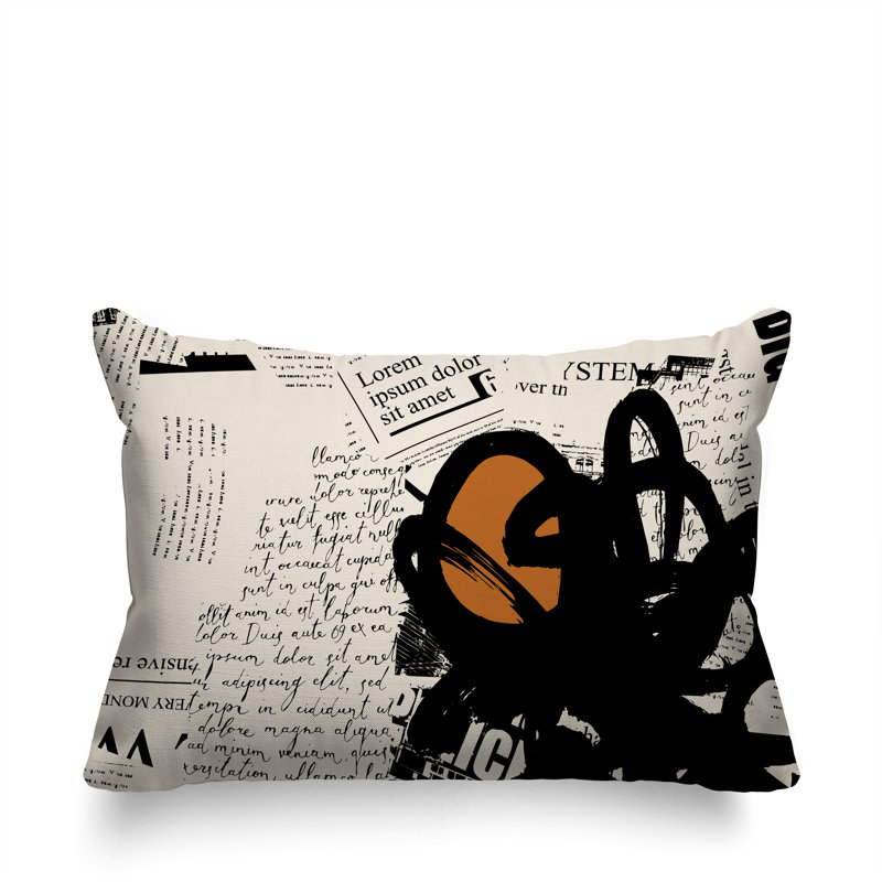 Oreiller rectangulaire réversible intérieur / extérieur Cena, Orange brûlé / noir / blanc cassé, H 14 po x l 20 po