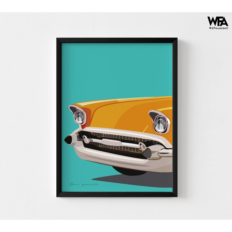 Affiche de pare-chocs de voiture classique, décor de voiture classique rétro, œuvre de bureau de concessionnaire, impression de Thunderbird jaune, idée de cadeau d'homme de voiture