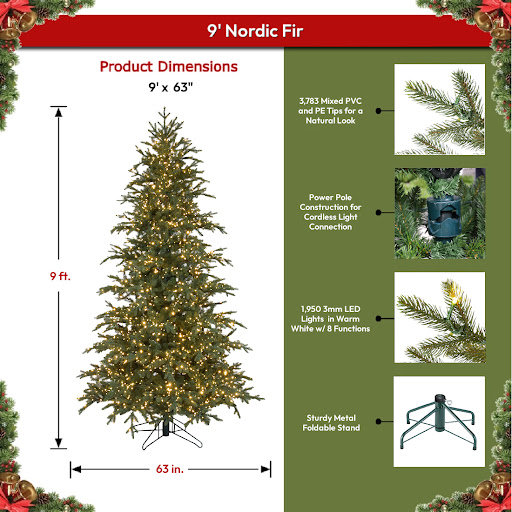 Nordic Fir Artificial Christmas Tree Clear Lights, 9'