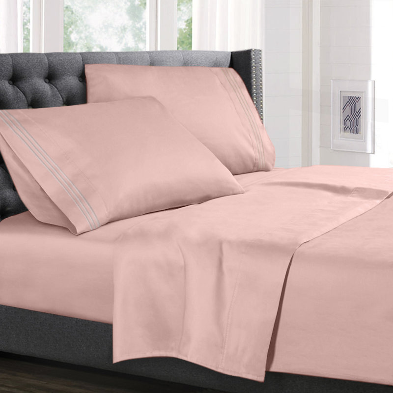 Microfiber Sheet Set, Peach, Short Queen Sheet Set+Fitted Sheet+2 Pillowcases