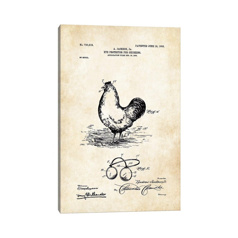 Chicken Glasses by Patent77 - Wrapped Canvas Gallery-Wrapped Canvas Giclée, 20.32 cm H x 30.48 cm W