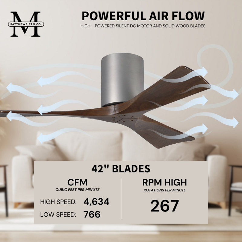 Irene Ceiling Fan, Brushed Nickel, 42", Walnut Tone