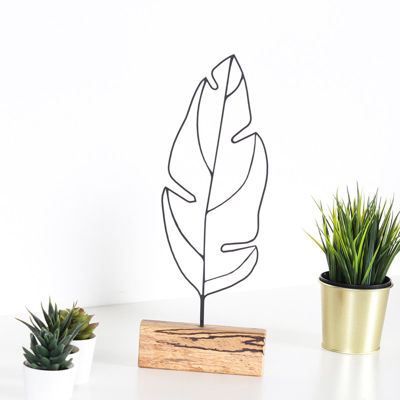 Élégant objet décoratif, métal noir et bois, 6,7 x 16,1 x 1,4 pouces | Fabrication 100% métal (épaisseur: 0,08 pouce) | Accent parfait pour la décoration intérieure, le design moderne, durable et accrocheur