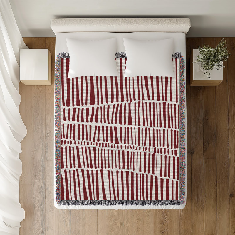Jeté en coton Afia Tribal, 50 po x 70 po - Double / Double, Bleu marine / rouge