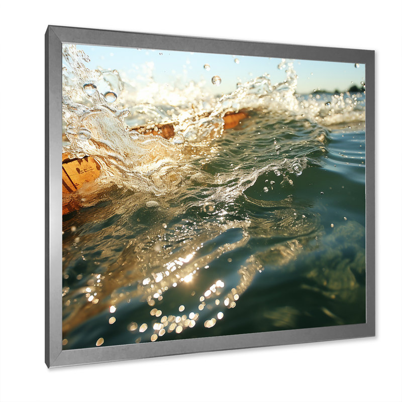 Green Sunset Waves - art mural côtier, Cadre simple argenté, H 30 po x l 30 po x P 1,5 po
