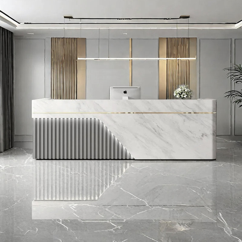 102.36” Modern Writing Desk, Computer Table & Front Desk, Grey