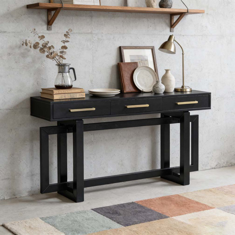 Console élégante avec trois tiroirs, Noir