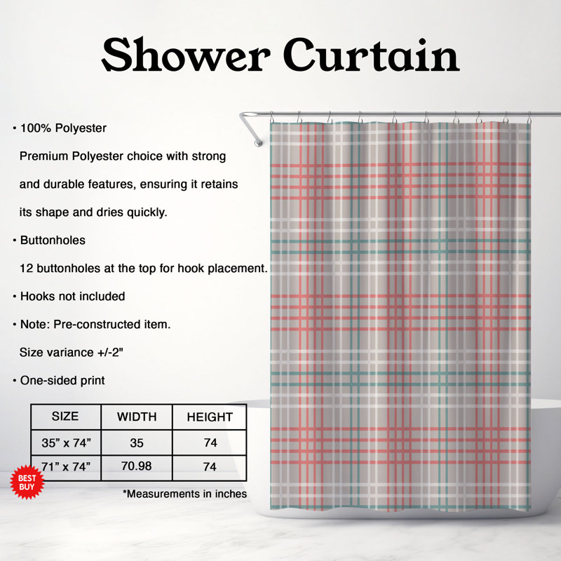 Rideau de douche Pink Christmas Grid - Premium, H 74 po x l 71 po