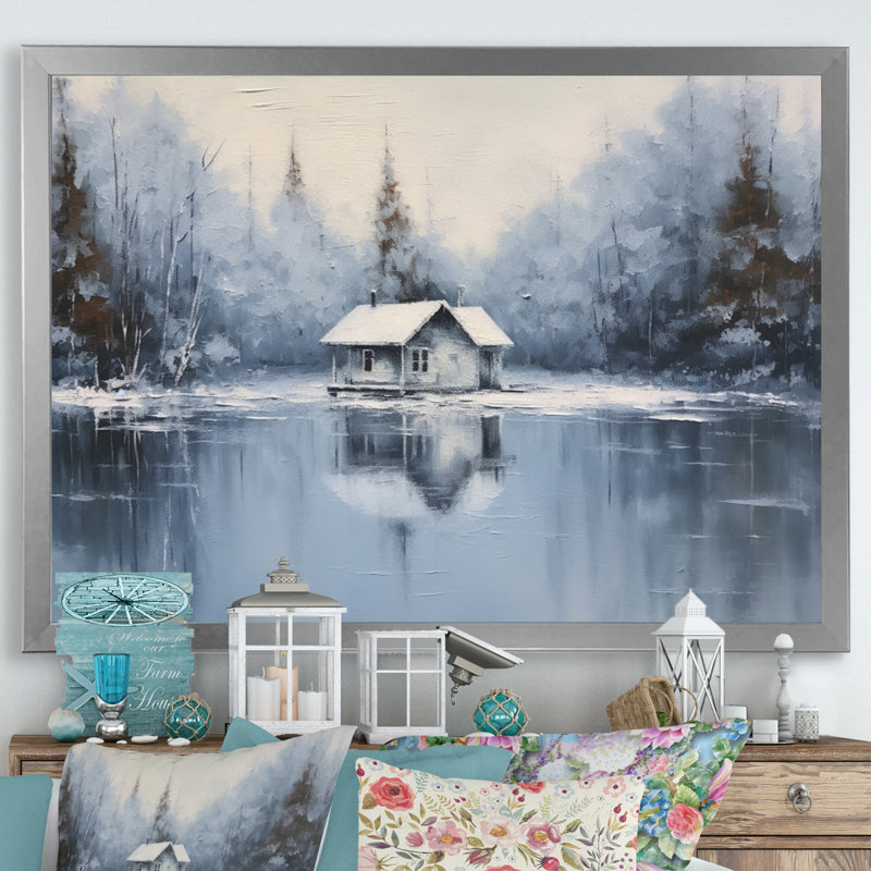 Cozy Snow Cabin III sur toile, H 12 po x l 20 po x P 1 po, Cadre simple argenté