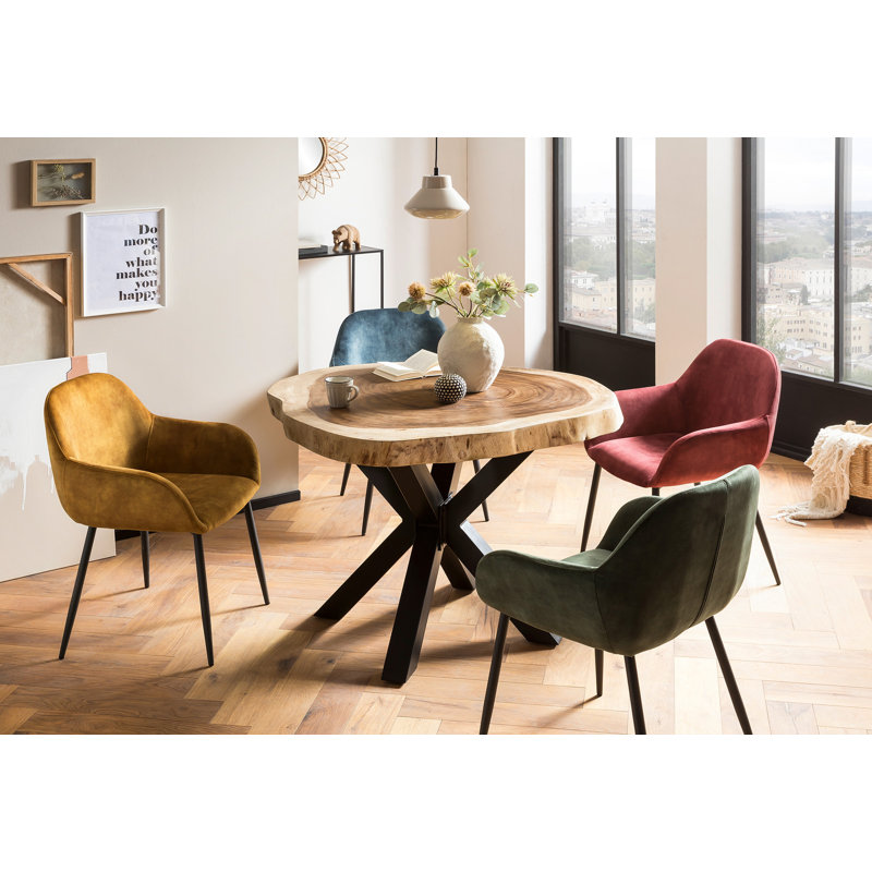 Foxdale Solid Wood Top Metal Base Dining Table