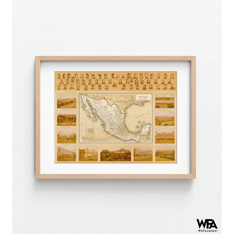 Carte politique du Mexique, décor de l'histoire du Mexique, art mural de l'histoire du bureau public mexicain, carte de l'Amérique du Sud, affiche de carte politique