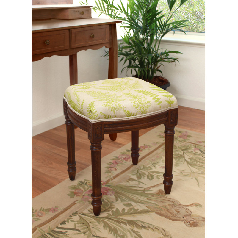 Camiah Solid Wood Accent Stool, Walnut, Chartreuse Green
