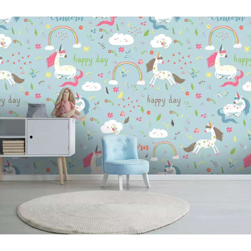 Caricature de licorne arc-en-ciel amovible pour enfants, L 114 po x l 204 po