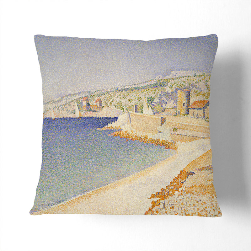The Jetty At Cassis, Opus Square Throw Cushion, 40cm H x 40cm W x 15cm D, White