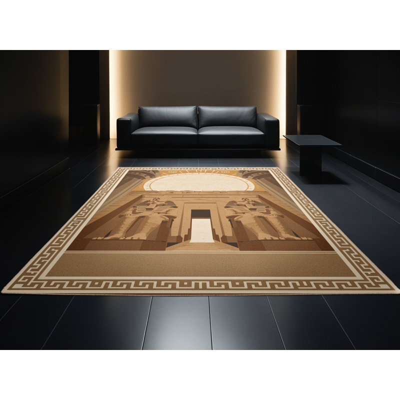 Tapis oriental classique brun et beige délavé à la machine Pandelica Abou Simbel, 6 x 9