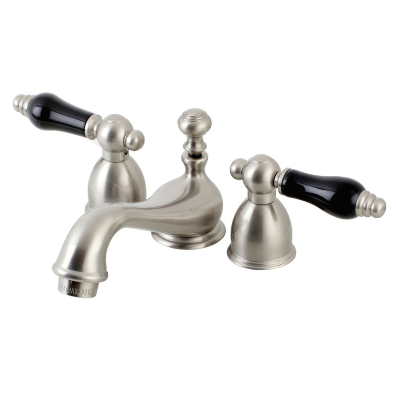 Kingston Brass Duchess Two-Handle 3-Hole Deck Mount Mini-Widespread Bathroom Faucet with Brass Pop-Up, Brushed Nickel
