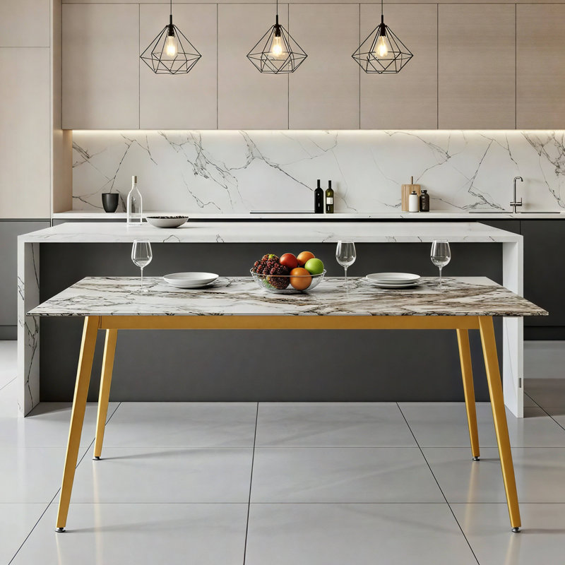 Kyley Metal Base Dining Table, White Gray, 29.9"H x 70.86"L x 35.43"W