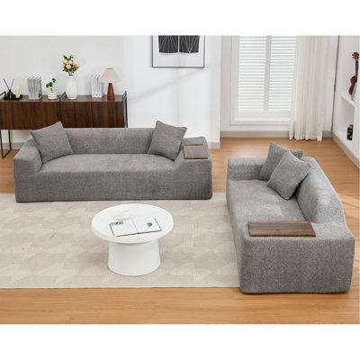 [Vidéo fournie] Ensemble de canapé 2 pièces Boucle Cloud, canapé rembourré, canapé moderne 3 places et 2 places avec table de bout en MDF pour salon, appartement, canapé 3 + 2, boucle, gris foncé