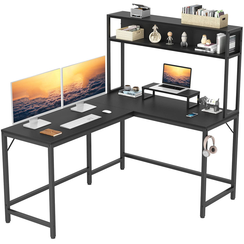 Mcelyea L-Shaped Metal Base Computer Desk, Black