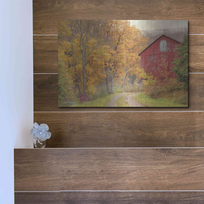«Hidden Barn» par Lori Deiter, art mural en métal, H 12 po x l 16 po