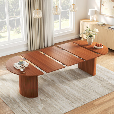 Expandable Dining Room Table, 45" - 105" With Vertical Fluted Double Pedestal Base, 4 Adjustable Lengths, Seats 2-10, Modern Farmhouse Kitchen Table