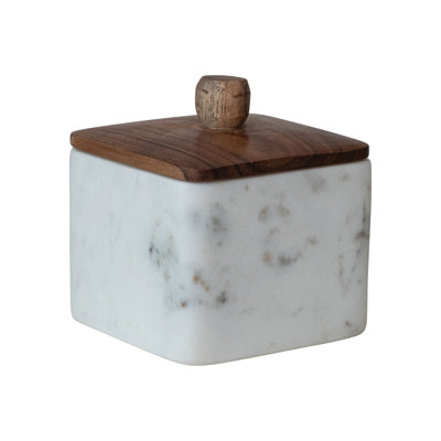 Marble Container with Acacia Wood Lid and