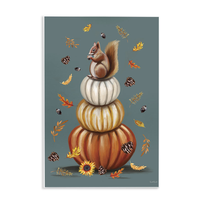 «Squirrel Atop Pumpkin Stack», plaque murale par Elizabeth Tyndall, H 15 po x l 10 po