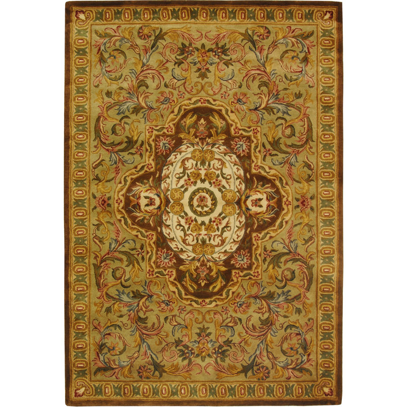 Hand-Tufted Beige/Olive Wool Rectangular Rug, 4' x 6'