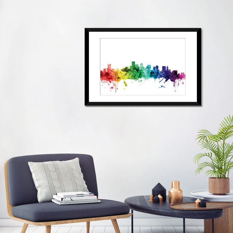 Rainbow Skyline Series: Boston, Massachusetts, États-Unis, impression sur toile tendue, Papier d'art encadré noir, Blanc
