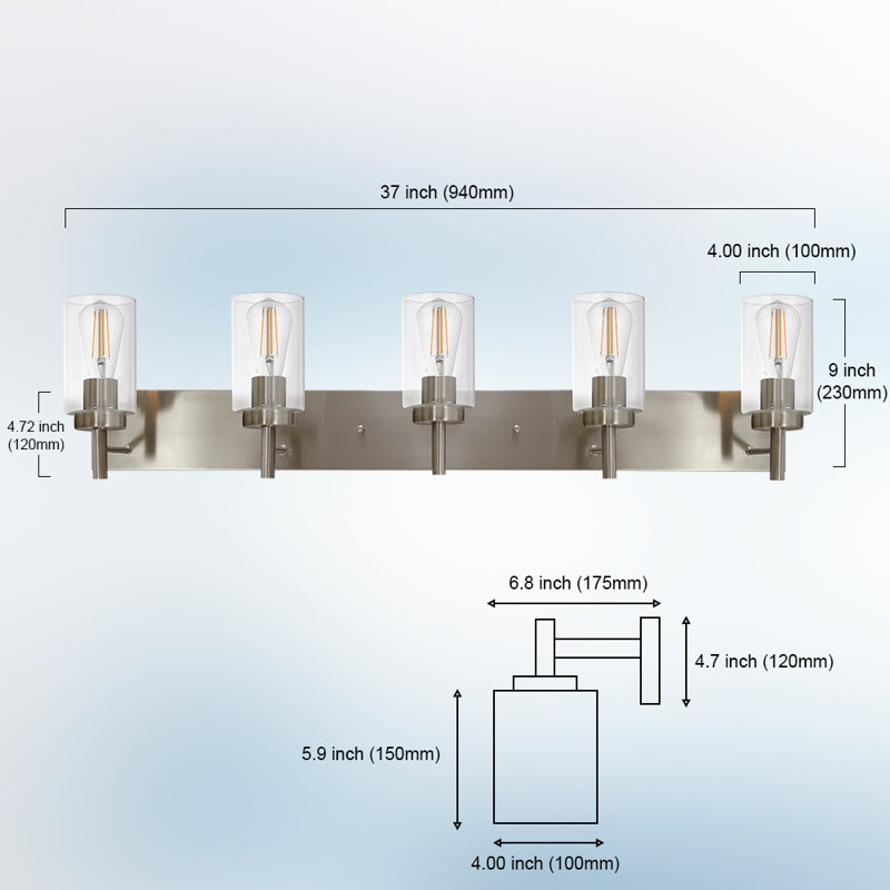 5-Light Bathroom Vanity Light Brushed Nickel Wall Sconce Modern Light Fixtures Wall Mount with Clear Glass Shade for Porch Bedroom Hallway Kitchen