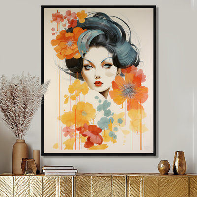 Asian Beauty Japanese Flower Portrait - Abstract Portraits Wall Art Decor