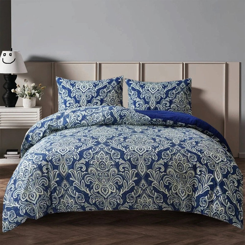 Bedding, Super King Duvet Cover + 2 Standard Pillowcases, Damask Blue
